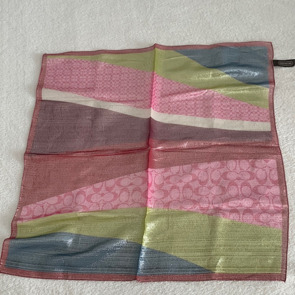 Coach Silk Metallic Multi Colored Scarf